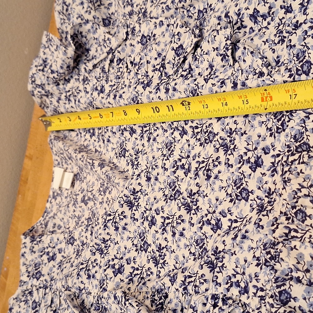 H&M Ruffle Wrap Dress Lg Blue Floral Puff Sleeve V-Neck Cotton Mini Preppy BW - Picture 7 of 12